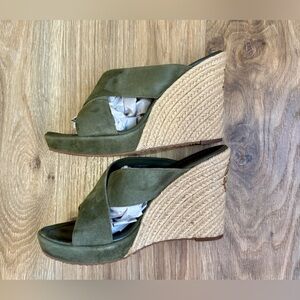 Tory Burch Green Suede Espadrille Platform Slide Sandals